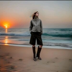 ZARA Women's Reversible Wool Blend Faux Leather Piping Jacket(Gray, US L/EUR L)